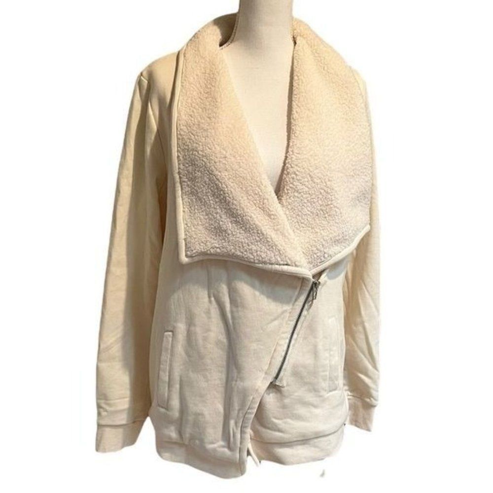 Blank NYC Waterfall Faux Shearling Collar Cotton Sweater Medium